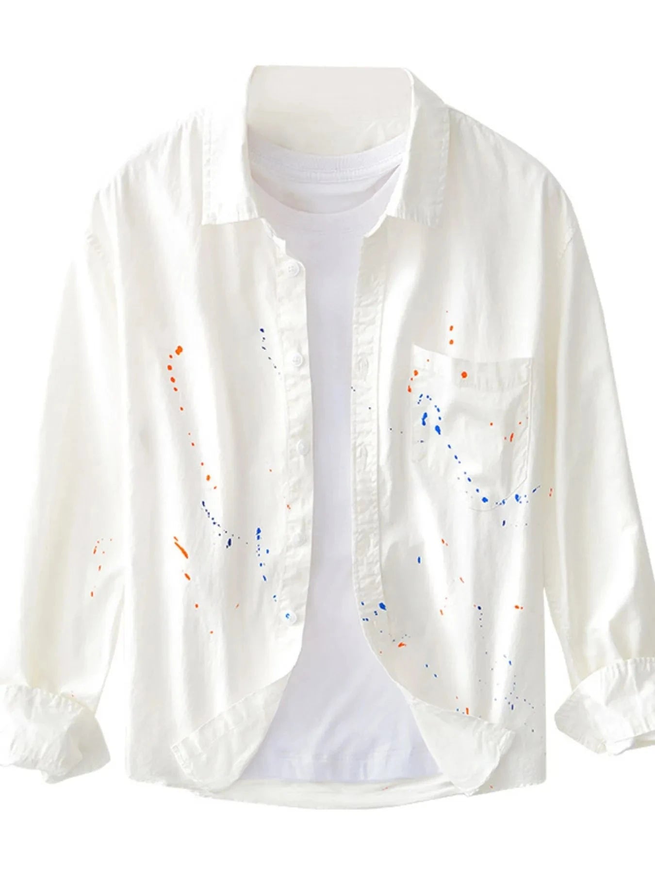 Men's Plus Size Button Up Long Sleeve Shirt White / M