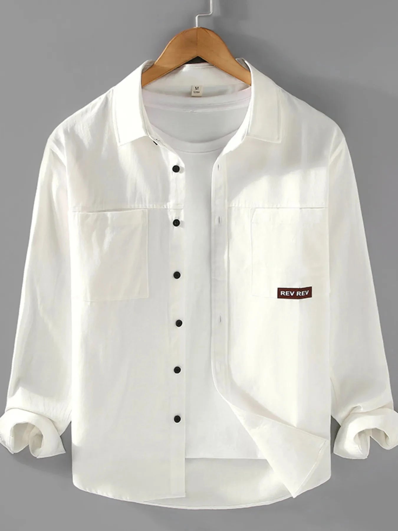 Men's Plus Size Button Up Long Sleeve Shirt White / M