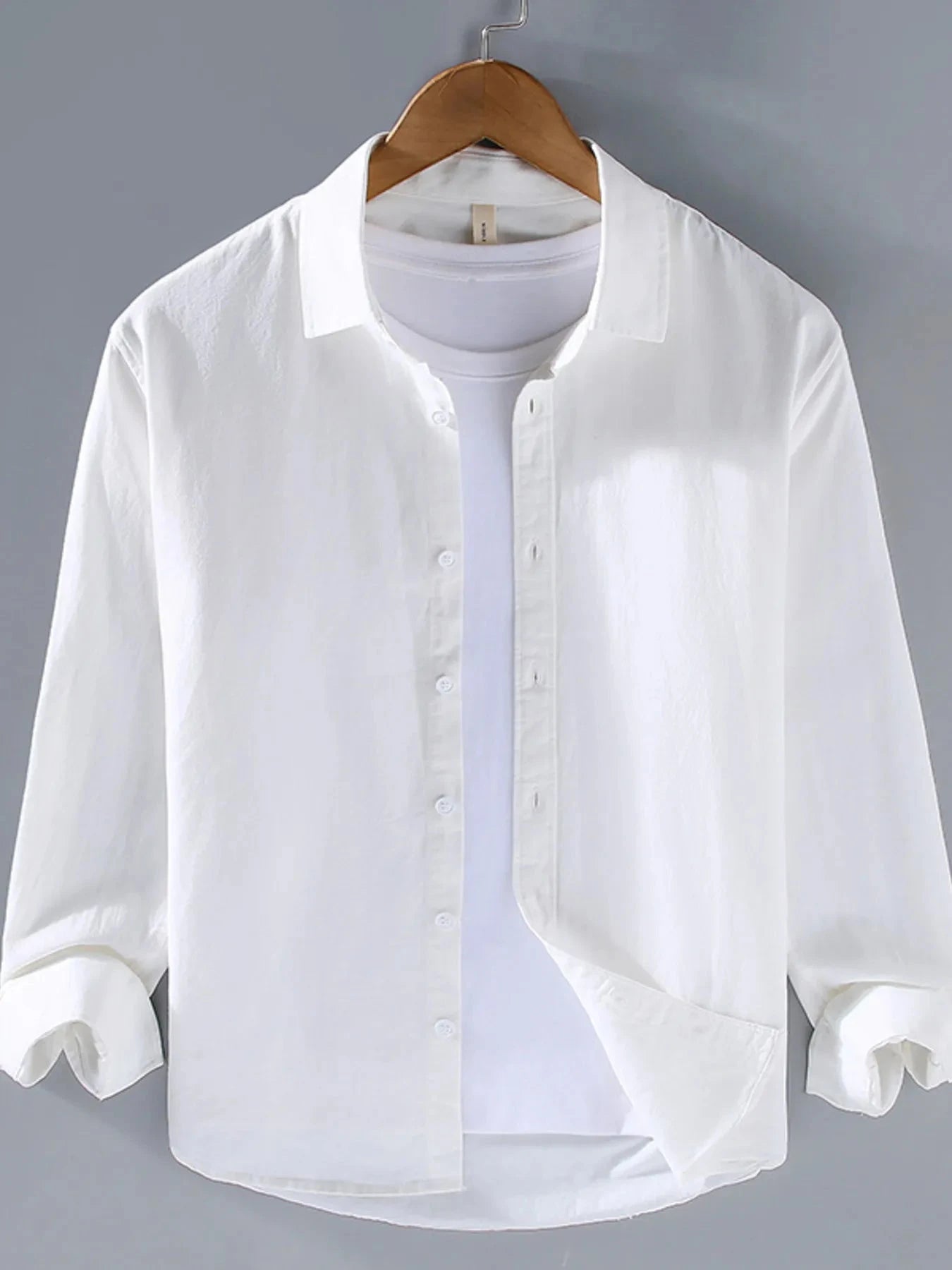 Men's Plus Size Button Up Long Sleeve Shirt White / M