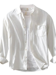 Men's Plus Size Button Up Long Sleeve Shirt White / M