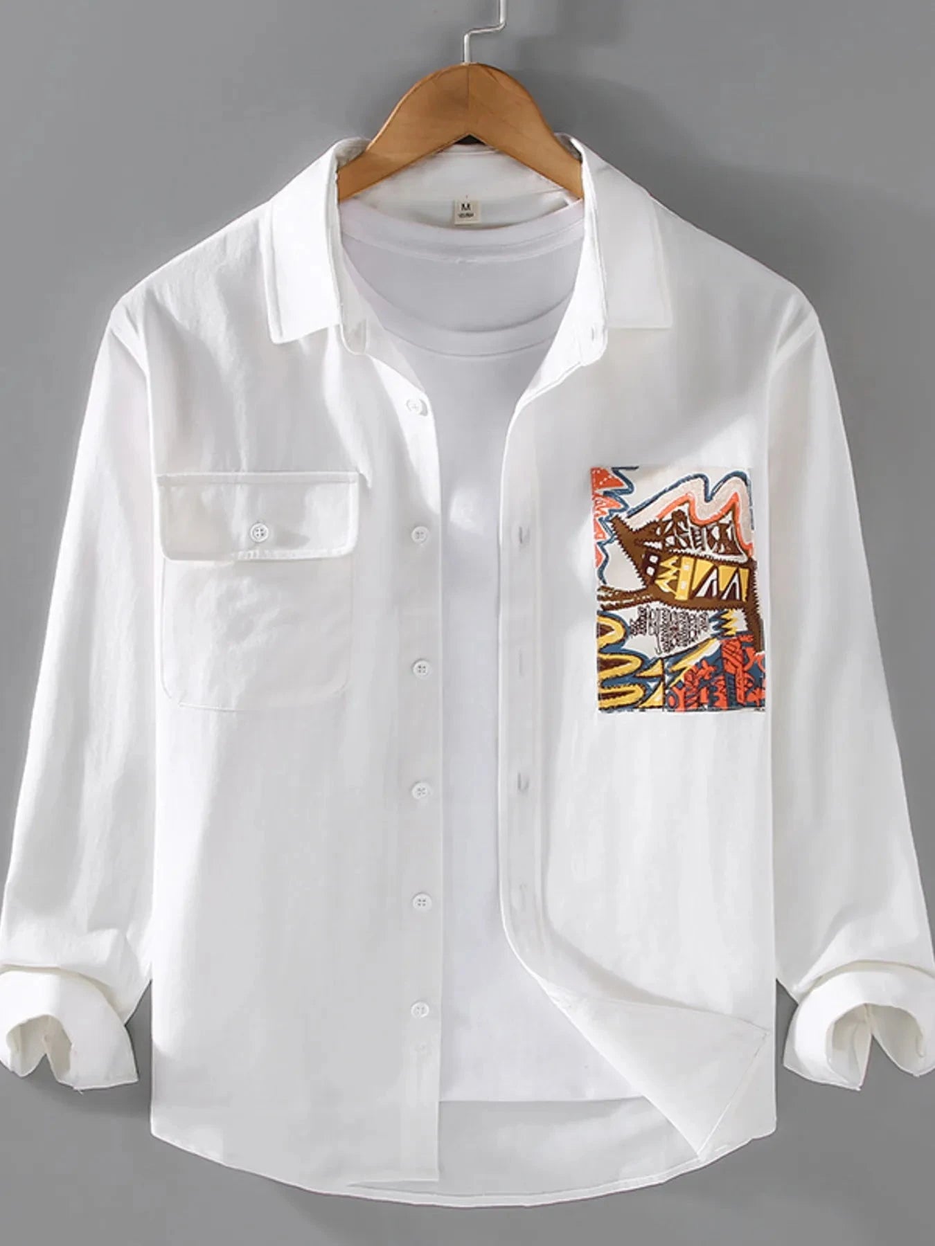 Men's Plus Size Button Up Long Sleeve Shirt White / M
