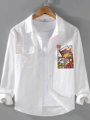 Men's Plus Size Button Up Long Sleeve Shirt White / M