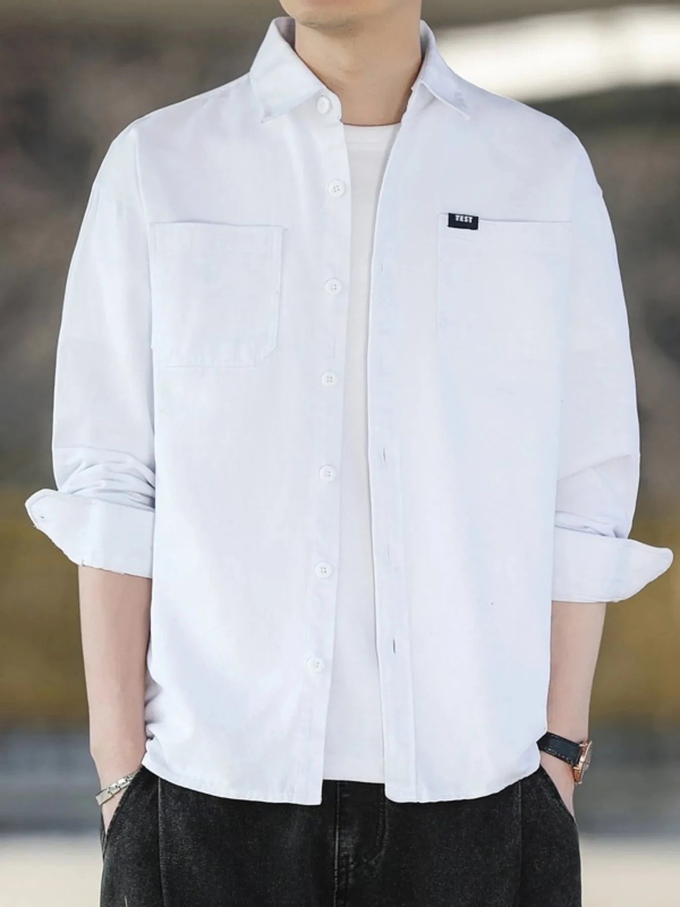 Men's Plus Size Button Up Long Sleeve Shirt White / M