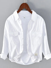 Men's Plus Size Button Up Long Sleeve Shirt White / M