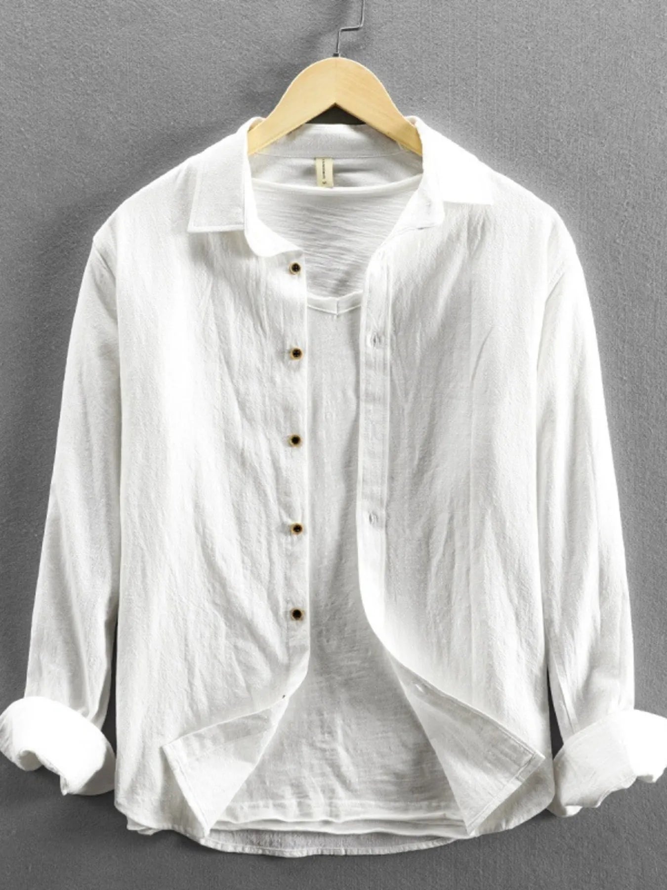 Men's Plus Size Button-Up Long Sleeve Shirt White / M