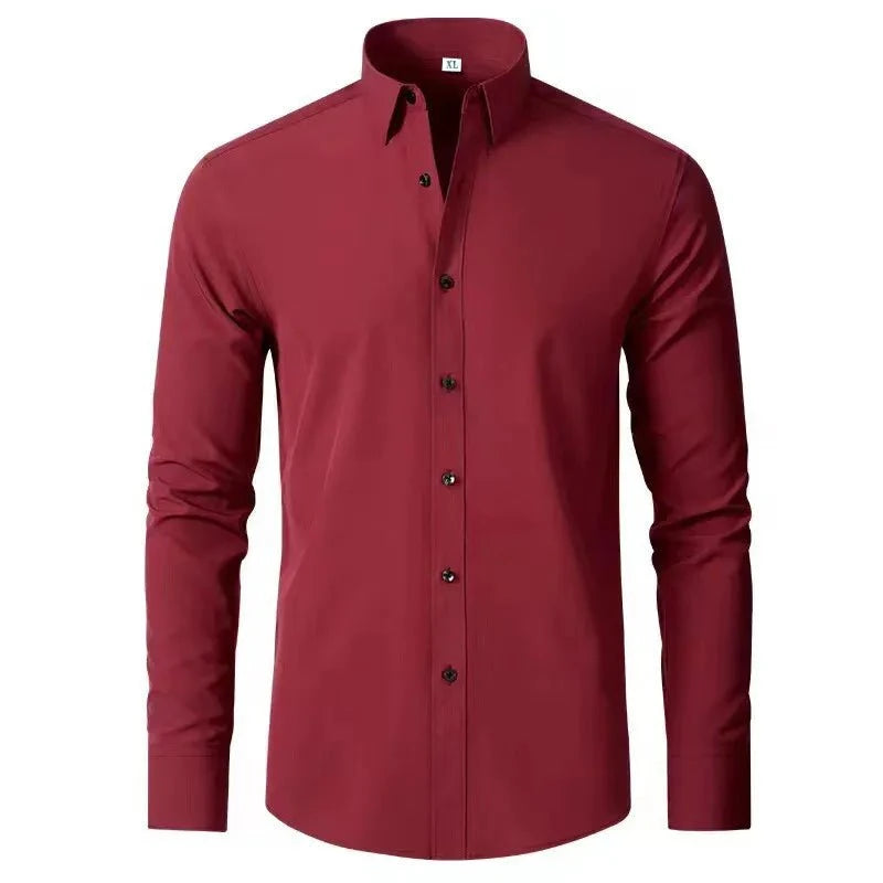 Men's Plus Size Button Up Long Sleeve Shirt Wine Red / M