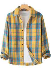 Men's Plus Size Button Up Long Sleeve Shirt Yellow / M