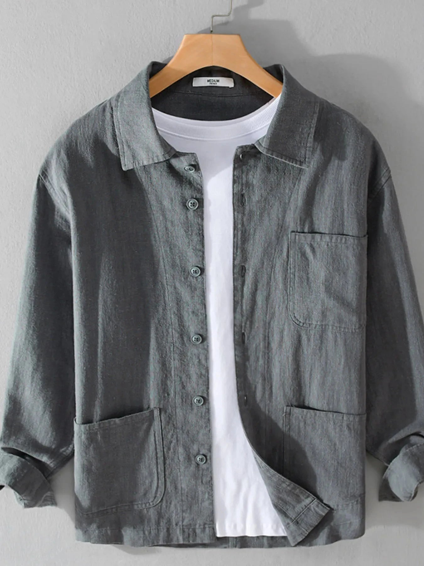 Men's Plus Size Button-Up Shirt with Chest Pocket Gray / M