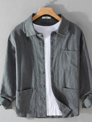 Men's Plus Size Button-Up Shirt with Chest Pocket Gray / M