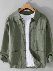 Men's Plus Size Button-Up Shirt with Chest Pocket Green / M