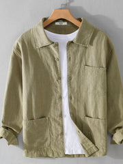 Men's Plus Size Button-Up Shirt with Chest Pocket Khaki / M