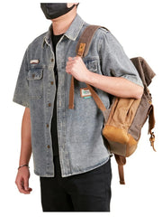 Men's Plus Size Button Up Short Sleeve Denim Shirt