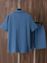 Men's Plus Size Button Up Short Sleeve Shirt and Shorts Set