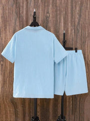 Men's Plus Size Button Up Short Sleeve Shirt and Shorts Set