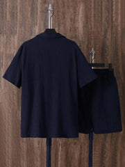 Men's Plus Size Button Up Short Sleeve Shirt and Shorts Set