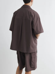 Men's Plus Size Button Up Short Sleeve Shirt and Shorts Set