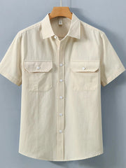 Men's Plus Size Button Up Short Sleeve Shirt Apricot / M