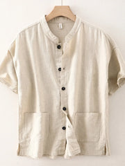 Men's Plus Size Button Up Short Sleeve Shirt Apricot / M