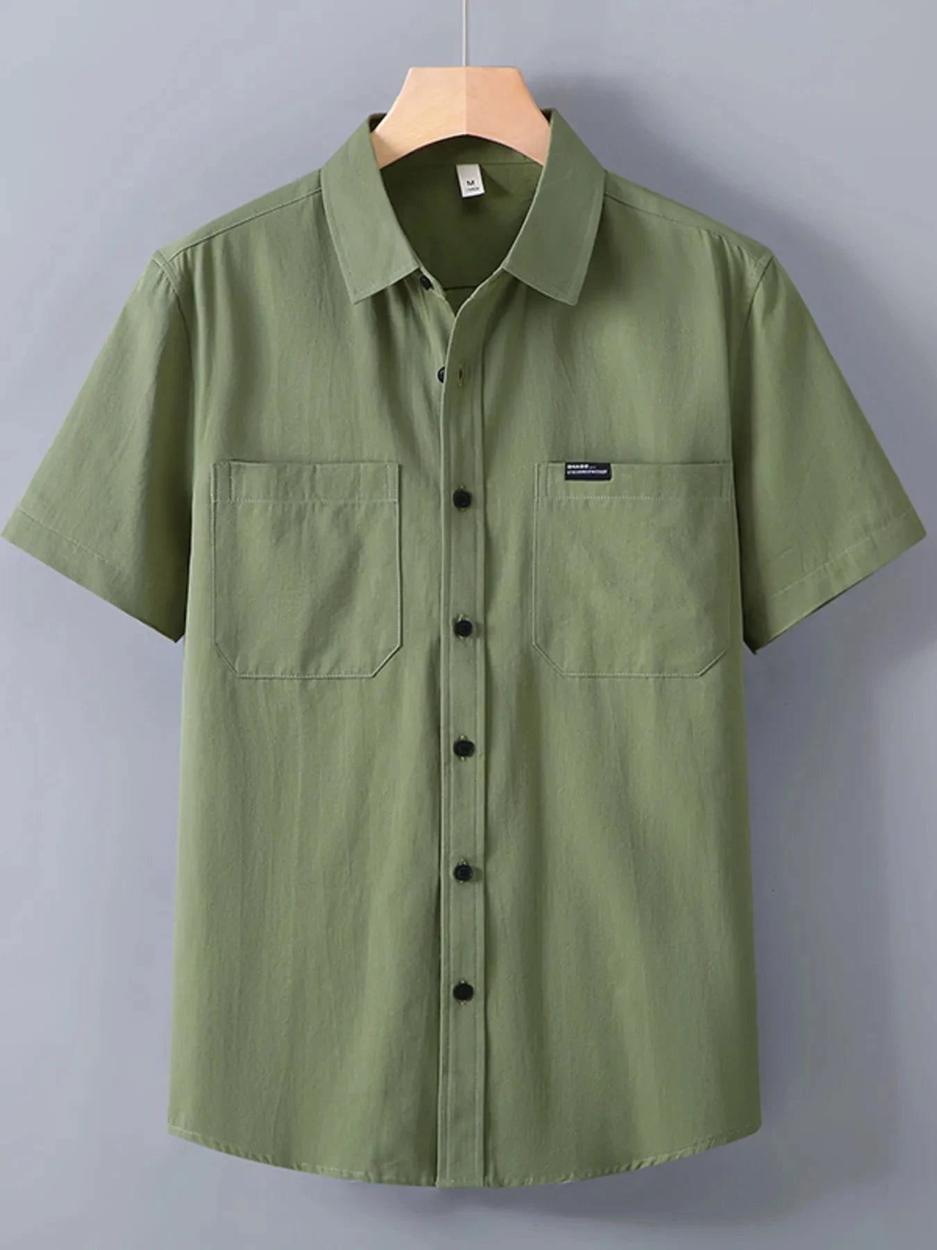 Men's Plus Size Button Up Short Sleeve Shirt Army Green / M
