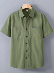 Men's Plus Size Button Up Short Sleeve Shirt Army Green / M
