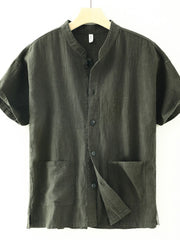Men's Plus Size Button Up Short Sleeve Shirt Army Green / M