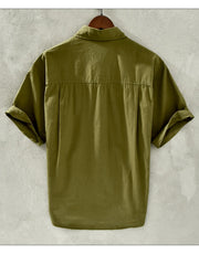 Men's Plus Size Button Up Short Sleeve Shirt Army Green / M