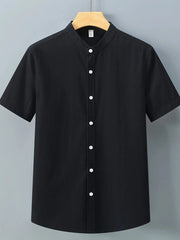 Men's Plus Size Button Up Short Sleeve Shirt Black / M