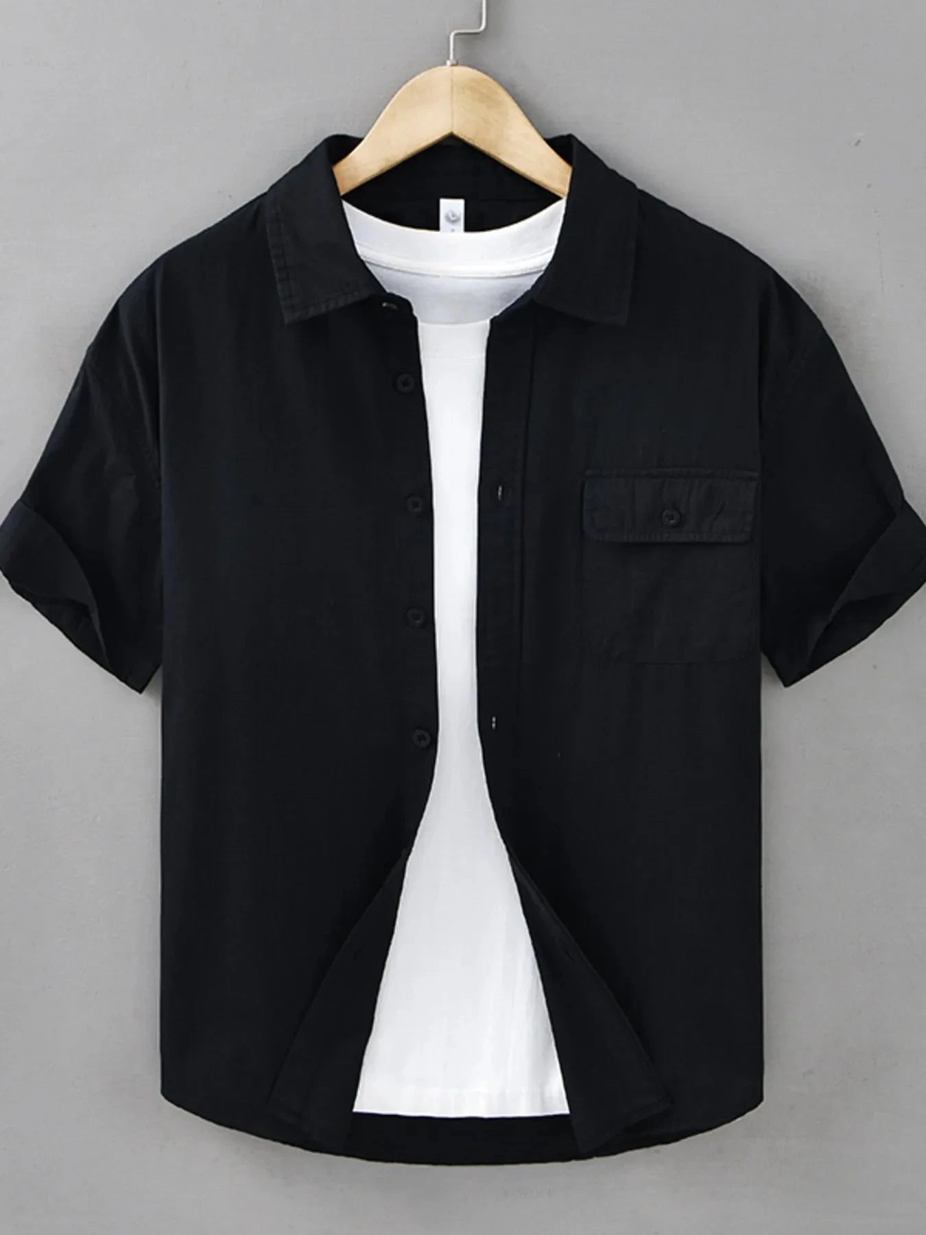 Men's Plus Size Button Up Short Sleeve Shirt Black / M