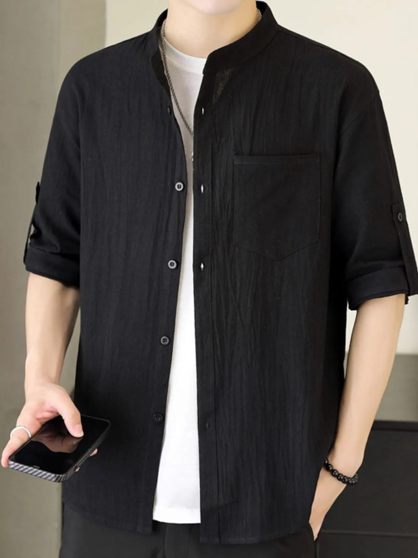 Men's Plus Size Button Up Short Sleeve Shirt Black / M