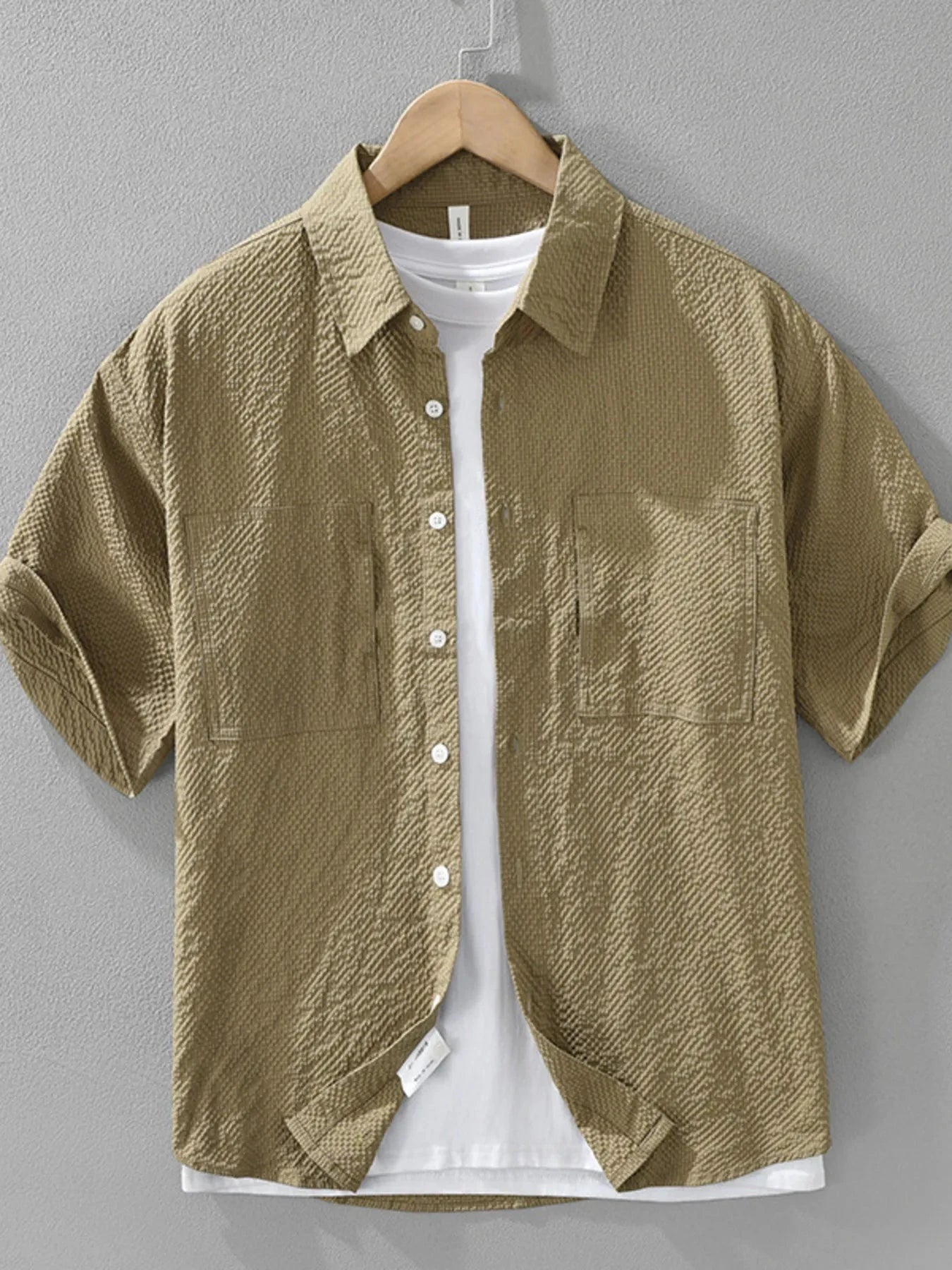 Men's Plus Size Button Up Short Sleeve Shirt Brown / M