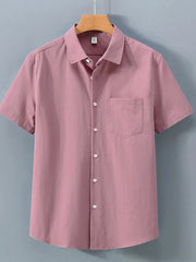 Men's Plus Size Button Up Short Sleeve Shirt Cameo Red / M