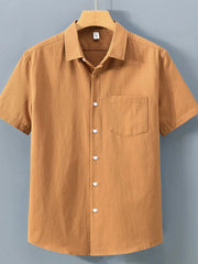 Men's Plus Size Button Up Short Sleeve Shirt Caramel / M