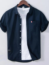 Men's Plus Size Button Up Short Sleeve Shirt Dark Blue / M
