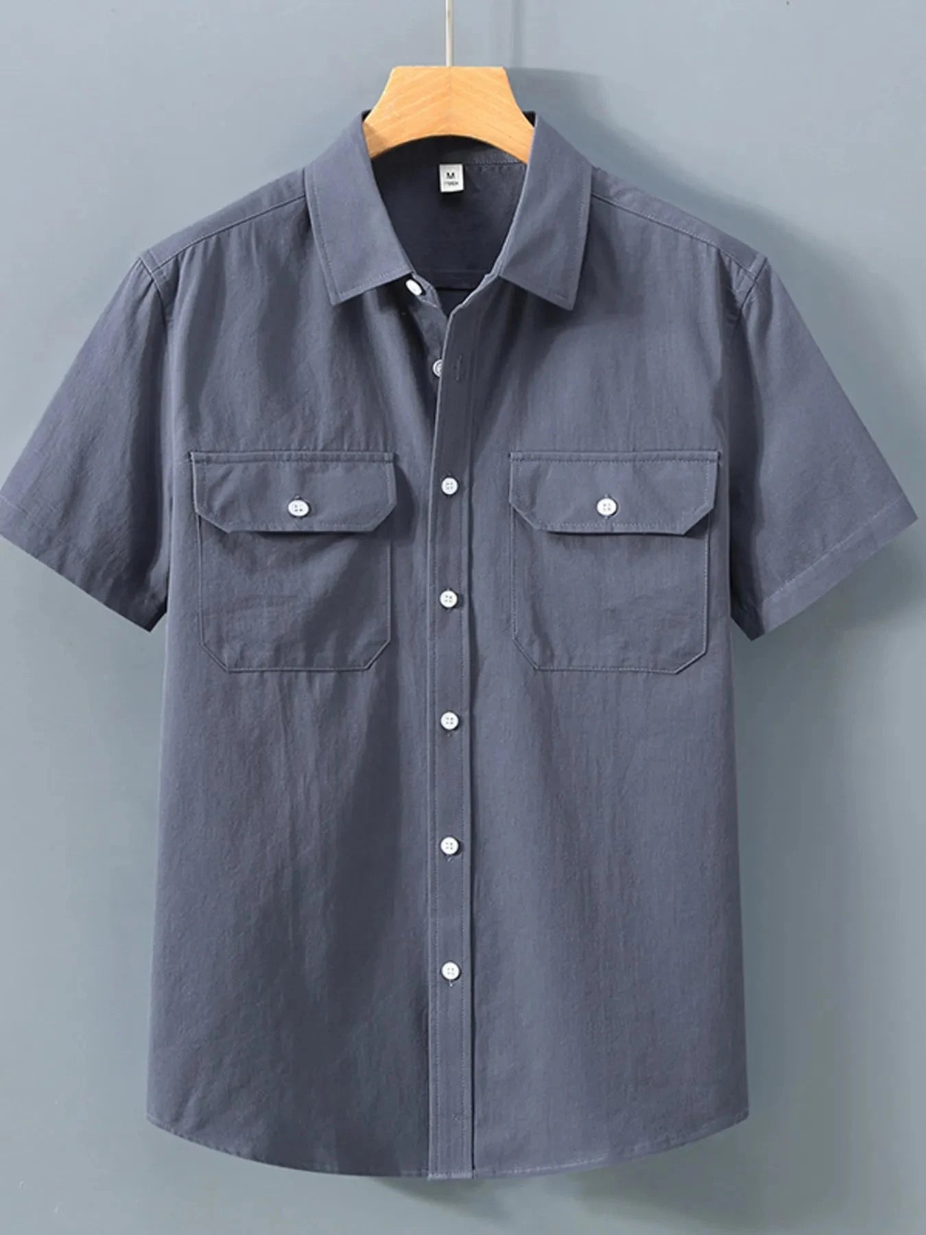Men's Plus Size Button Up Short Sleeve Shirt Dark Gray / M
