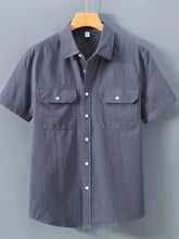 Men's Plus Size Button Up Short Sleeve Shirt Dark Gray / M