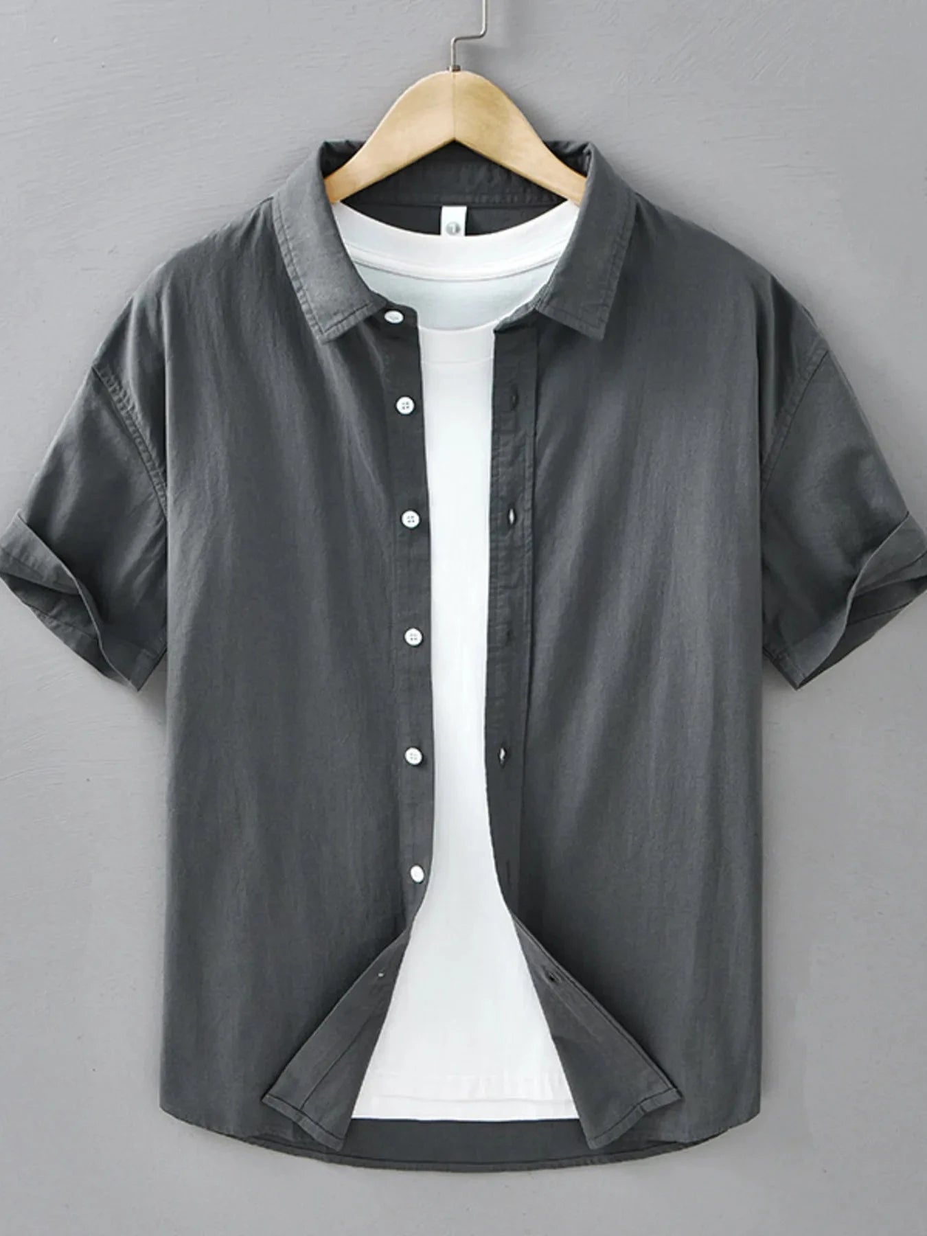 Men's Plus Size Button Up Short Sleeve Shirt Dark Gray / M
