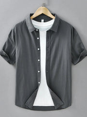 Men's Plus Size Button Up Short Sleeve Shirt Dark Gray / M