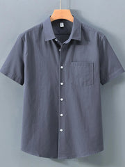 Men's Plus Size Button Up Short Sleeve Shirt Dark Gray / M