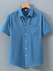 Men's Plus Size Button Up Short Sleeve Shirt Denim Blue / M
