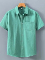 Men's Plus Size Button Up Short Sleeve Shirt Emerald Green / M