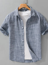 Men's Plus Size Button Up Short Sleeve Shirt Gray Blue / M