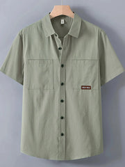 Men's Plus Size Button Up Short Sleeve Shirt Gray Green / M
