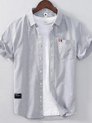 Men's Plus Size Button Up Short Sleeve Shirt Gray / M