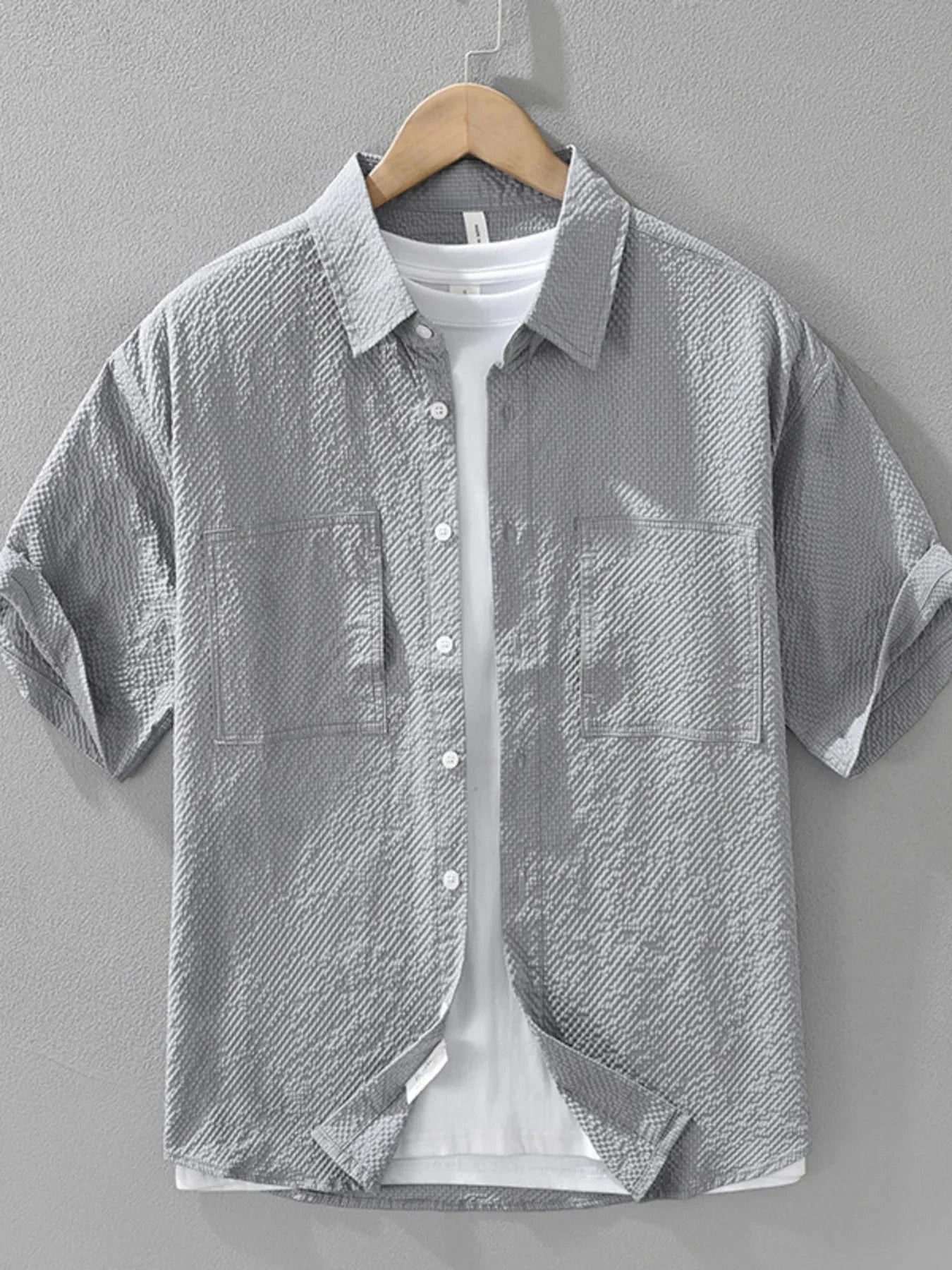 Men's Plus Size Button Up Short Sleeve Shirt Grey / M