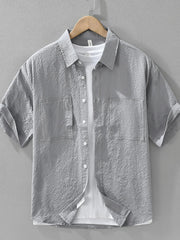 Men's Plus Size Button Up Short Sleeve Shirt Grey / M