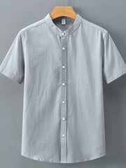 Men's Plus Size Button Up Short Sleeve Shirt Grey / M