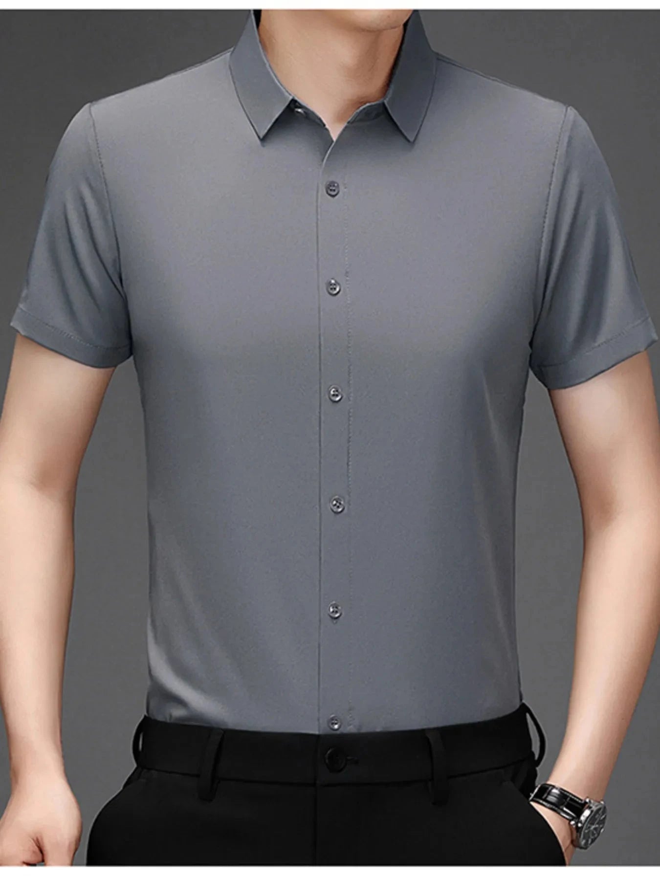 Men's Plus Size Button Up Short Sleeve Shirt Grey / M