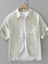 Men's Plus Size Button Up Short Sleeve Shirt Khaki Color / M