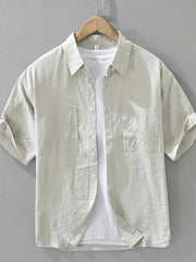 Men's Plus Size Button Up Short Sleeve Shirt Khaki Color / M