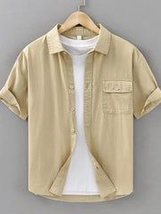 Men's Plus Size Button Up Short Sleeve Shirt Khaki / M